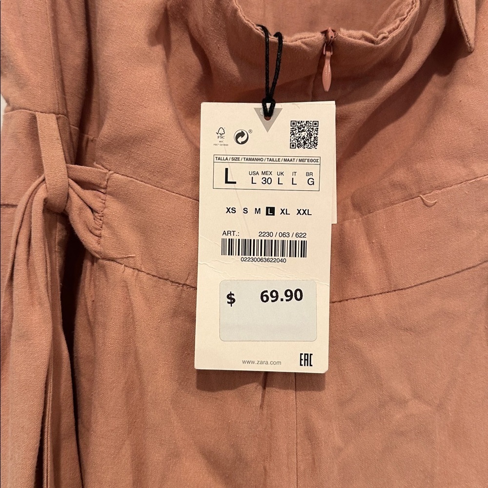 NWT Zara Mauve Viscose Linen Blend Wide Leg Sleeveless Halter Jumpsuit Pockets L - Picture 11 of 12